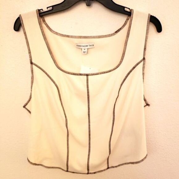 And Now This Cream Brown Trimmed Corset Style Crop Top Size Jr. Plus 2X NWT - Picture 2 of 9